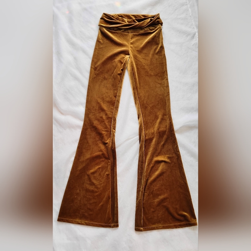 NWOT!Fall Gold Velvet Soft Flared  Women's Forever 21 Party Work Club Pant Small
